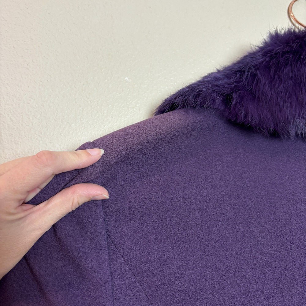 Adrianna Papell Womens 10 Purple Fur Trim Bow Blazer Jacket Glam Chic Holiday - Picture 11 of 14